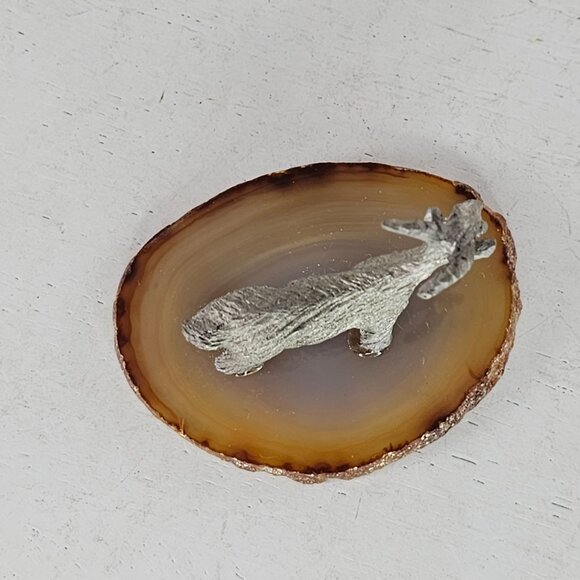 Miniature Pewter Billy Goat Figurine On Agate Base - Picture 8 of 8